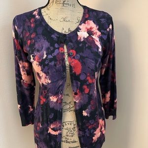 Colorful silk blend long sleeve, button down cardigan.